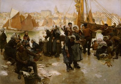 Kalastuslaivaston lähtö, Boulogne, 1891. tekijältä Albert Chevallier Tayler