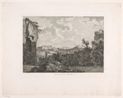 Caracallan kylpylät Terme di Caracalla (otsikko esineessä) Kuvankauniita kaiverrettuja esitteitä Italiasta (sarjan nimi) tekijältä Albert Christoph Dies