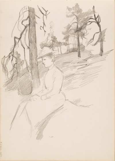 Maisemaluonnos, nainen etualalla tekijältä Albert Edelfelt