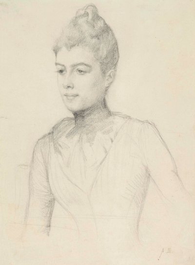 Luonnos Elisabeth Martin (o.s. Grosjean) muotokuvaksi; naisen rintakuva tekijältä Albert Edelfelt
