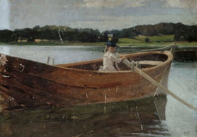 Taiteilijan sisko Berta soutuveneessä, luonnos tekijältä Albert Edelfelt