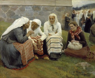Naiset kirkon ulkopuolella Ruokolahdessa tekijältä Albert Edelfelt