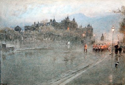 Holyrood, Edinburgh (kynä ja muste vesivärillä paperille) tekijältä Albert Goodwin