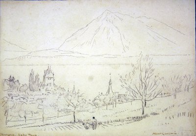 Lake Thun, Oberhofen (muste ja kynä paperille) tekijältä Albert Goodwin