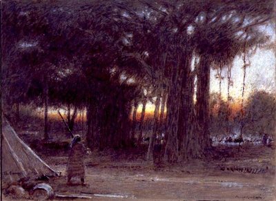 Banyan Trees and Sentinel (kynä ja muste, akvarelli ja guassi) tekijältä Albert Goodwin