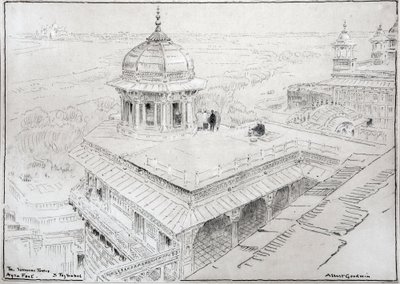 Jasmiinitorni, Agran linnoitus ja Taj Mahal (piirustus) tekijältä Albert Goodwin