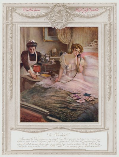 Belle Epoque Paris, Muodikas nainen heräämässä (väri litho) tekijältä Albert Guillaume
