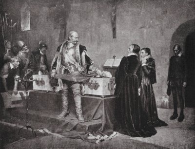 Herttua Kaarle loukkaa vihollisensa Flemingin ruumista (litografia). tekijältä Albert Gustaf Aristides (after) Edelfelt