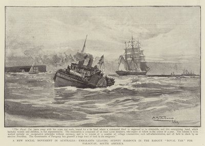 Uusi sosiaalinen liike Australiassa, siirtolaiset lähtevät Sydneyn satamasta Barque Royal Tar -alueella Paraguayhin, Etelä-Amerikkaan tekijältä Albert Henry Fullwood