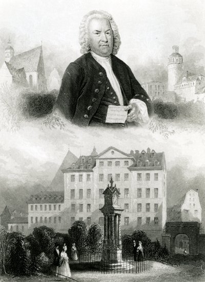 Johann Sebastian Bachin (1685-1750) muotokuva ja monumentti tekijältä Albert Henry Payne