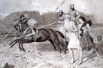 Elia juoksee Jisreeliin Ahabin vaunujen edessä tekijältä Albert Joseph Moore