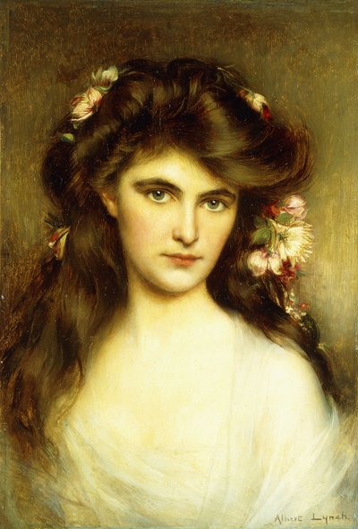Nuori kaunokainen kukkia hiuksissaan, tekijältä Albert Lynch