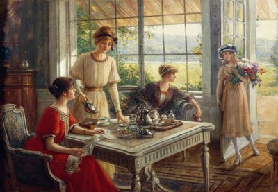 Naiset juomassa teetä, Albert Lynch (1851-1912) tekijältä Albert Lynch