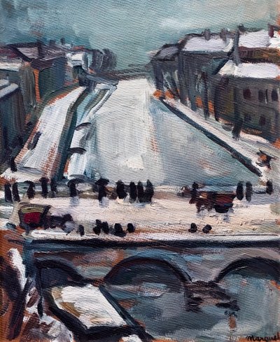 Seinen silta talvella, n. 1906 (öljy kartongille). tekijältä Albert Marquet