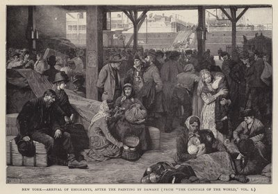 New York - Maahanmuuttajien saapuminen (litho) tekijältä Albert Pierre Dawant