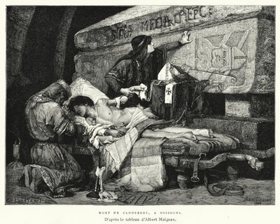 Clodebertin kuolema, Soissonsissa (kaiverrus) tekijältä Albert Pierre René (after) Maignan