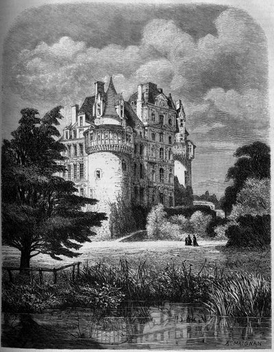 Chateau de la Loire: Chateau de Brissacin ulkonäkymä (renessanssiarkkitehtuuri tekijältä Albert Pierre Rene Maignan