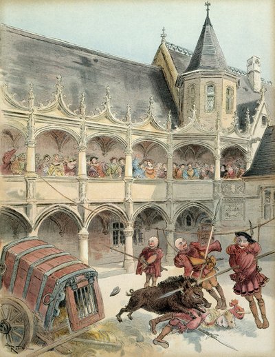 Amboisen villisika. Kuningas Francois I:n (1494-1547) tulevaisuuden jälkeisissä juhlissa vuonna 1515 löysä villisian Chateau d