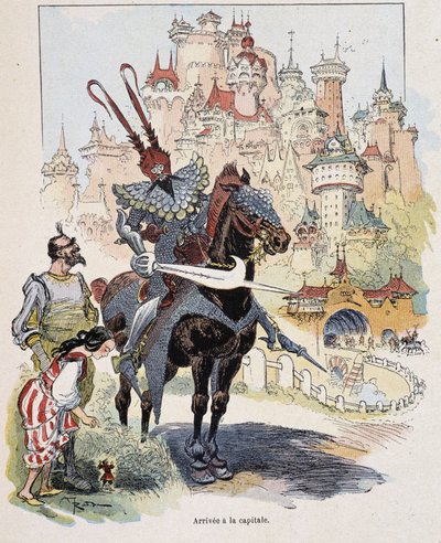 Saapuminen pääkaupunkiin - Swiftin "" Gulliver Voyages" -sarjassa, ill. kirjoittanut Robida tekijältä Albert Robida