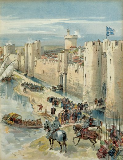 Kahdeksas Italian sota (1536-1538): Aigues Mortesin (tai Aigues Mortesin treven) haastattelu 14. heinäkuuta 1538, Ranskan kuninkaan Francois I:n (1494-1547) ja Espanjan kuninkaan Kaarle V:n (1500-1558) tapaaminen ja Pyhän Rooman valtakunnan keisari germaan tekijältä Albert Robida