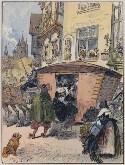 Kuvitus Le Capitaine Bellormeaulle, jonka on kuvittanut A Robida (väri litho) tekijältä Albert Robida
