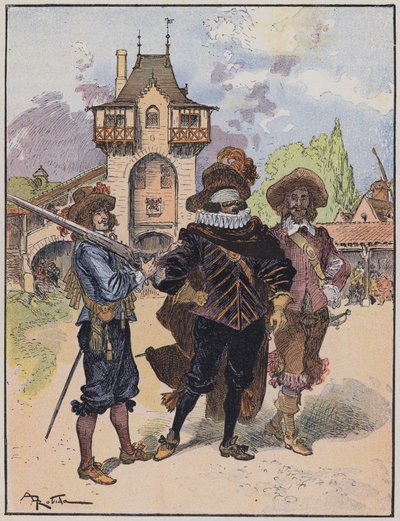 Kuvitus Le Capitaine Bellormeaulle, jonka on kuvittanut A Robida (väri litho) tekijältä Albert Robida