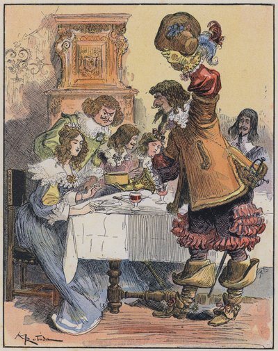 Kuvitus Le Capitaine Bellormeaulle, jonka on kuvittanut A Robida (väri litho) tekijältä Albert Robida