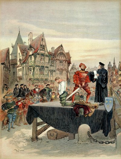 Jean de Poitiers, Saint Vallierin seigneur (n. 1475-1539), Charles de Bourbonin vartijoiden kapteeni (1489-1537) oli gracie telineellä vuonna 1524. Kuva tekijältä Albert Robida