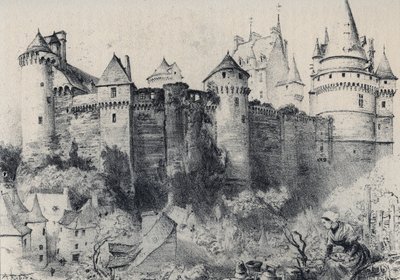 Chateau fort de Vitre Ille-et-Vilainessa - Vanha Ranska - Bretagne - tekstiä, piirustuksia ja litografioita, Albert Robida (1848-1926) päivätty 1800-luvun loppu tekijältä Albert Robida