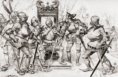 Le conseil des captains de Picrochole tai Picrocholen kapteenien neuvosto. tekijältä Albert Robida