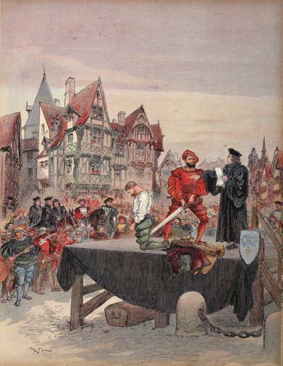 Saint Vallier armahdettu rakennustelineellä, kuvitus teoksesta 