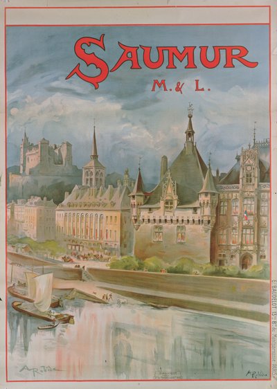 Saumur-juliste (värinen lito) tekijältä Albert Robida