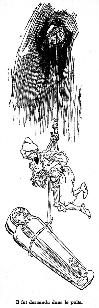 Sindbad merimies (Sinbad) - tarina tuhannesta ja yhdestä (1001) yöstä - kuvitus kirjasta vuodelta 1948 (Fortin-painos, kokoelma Wonderful Imaging of Childhood), joka kertoo seikkailuistaan - Albert Robidan (1848 - 1926) kuvitus - Neljäs matka : Si tekijältä Albert Robida