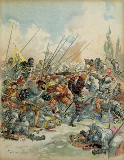 Kuudes Italian sota (1521-1526): Kuningas Francois I (1494-1547) Paviassa (Italia) 24. helmikuuta tekijältä Albert Robida