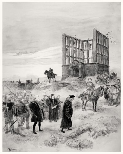 Superintendantti Jacques de Semblancay (n. 1445-1527) tuomittiin kuolemaan Montfaucon Gibbetille vuonna 1909 (paperilla wc) tekijältä Albert Robida