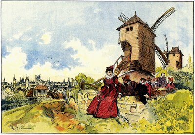 Butte Montmartren tuulimyllyt Pariisissa 1500-luvulla. tekijältä Albert Robida