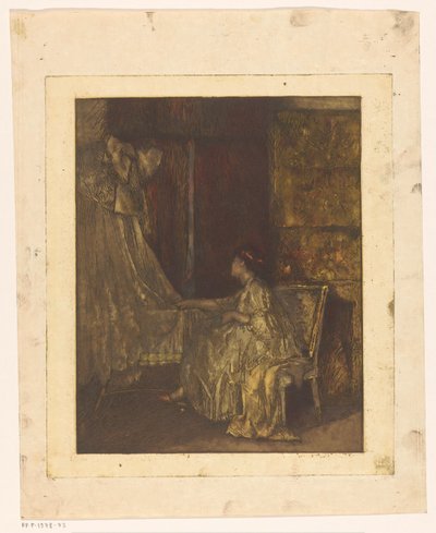 Nainen istuu tuolilla pinnasängyn vieressä tekijältä Albert Roelofs