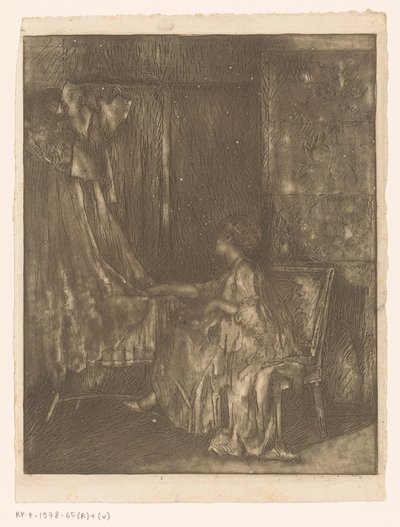 Nainen istuu tuolilla pinnasängyn vieressä tekijältä Albert Roelofs