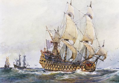 Ensimmäisen luokan ranskalainen laiva Colbertin aikana (1600-luku), Albert Sebillen (1874-1953) akvarelli. tekijältä Albert Sébille