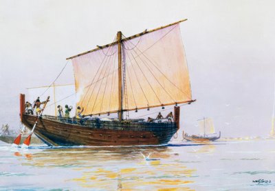 Foinikialainen kauppa-alus saapuu Pharokseen. tekijältä Albert Sébille