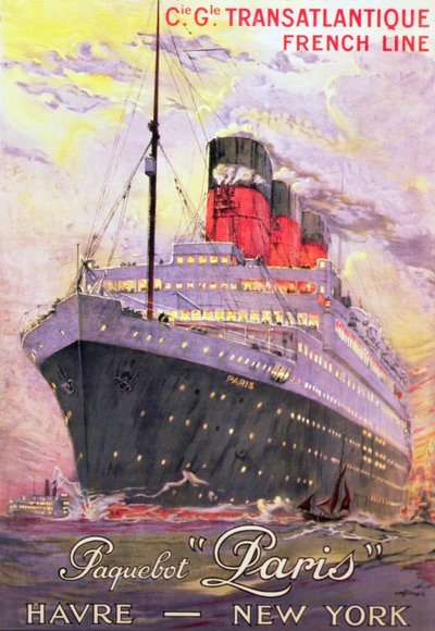 Le Havre-Plymouth-New York-reitti (värilitografia) tekijältä Albert Sébille