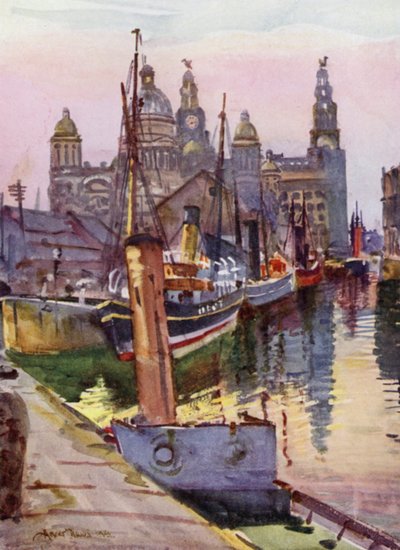 Liverpool, Canning Dock (väri litho) tekijältä Albert Woods
