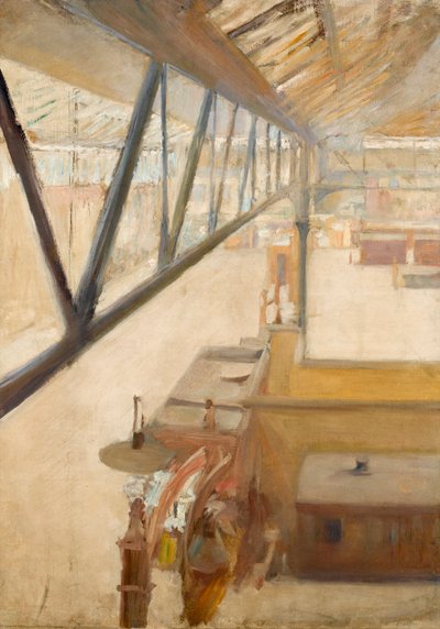 Näkymä rautatieasemalle, n. 1900 (öljy kankaalle) tekijältä Albert de Belleroche