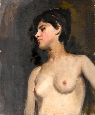Nainen puolialastona. musta tausta. Noin 1880 tekijältä Albert de Belleroche