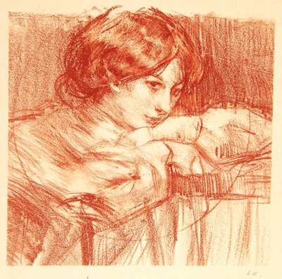 Nuori nainen nojaa ristittyihin käsiin, 1902 tekijältä Albert de Belleroche