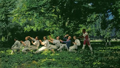 Sotilaat kampaamassa hiuksiaan, 1882 tekijältä Alberto Maso Gilli