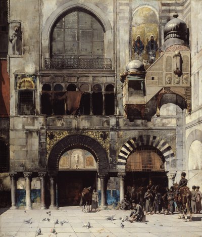 Tšerkessien ratsuväki odottaa komentajaansa bysanttilaisen muistomerkin ovella, Idän muisto, 1880 tekijältä Alberto Pasini