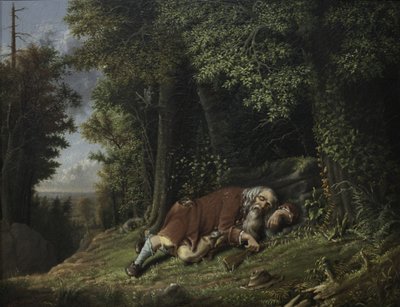 Rip Van Winkle Asleep, 1879-80 (öljy kankaalle) tekijältä Albertus D.O Browere