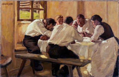 Repas, la soup (versio 2) (Lounas (The Soup, Version II) Albin Egger Lienzin (1868-1926) maalaus, öljy kankaalle tekijältä Albin Egger Lienz
