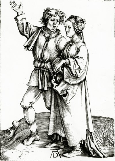 Maalaismainen pariskunta, kaiverrus Johannes Wierix, n. 1565 (kaiverrus) tekijältä Albrecht (after) Durer or Duerer